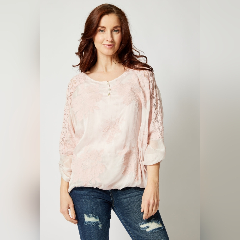 Belle‎ France Italian Silk Tone On Tone Lace Top in Rose